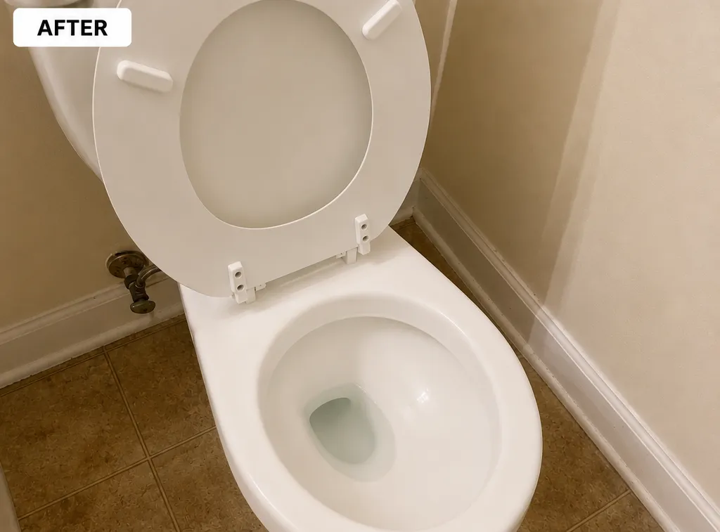 Clean, modern toilet in a renovated bathroom setting. Bright and spacious interior.